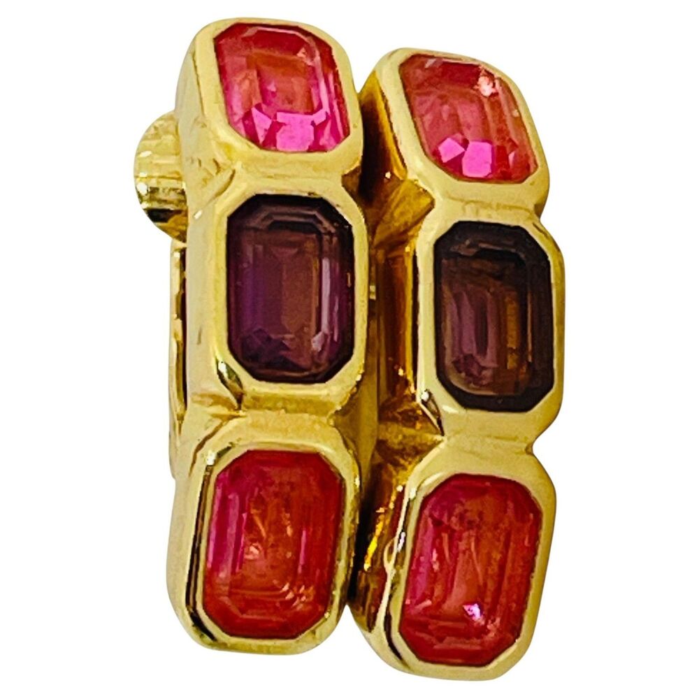 CHRISTIAN DIOR signed vintage gold pink crystals designer clip on earrings